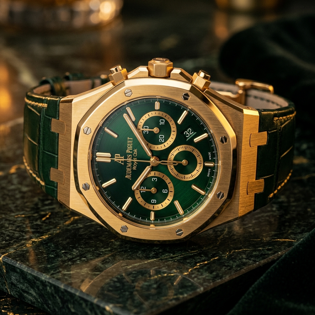Luxury fashion model wearing an automatic timepiece